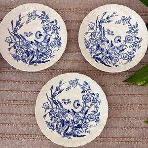 Wedgwood Ranunculus Blue Shell Edge- Cobalt Blue Flowers- 3 saucers 6in diameter